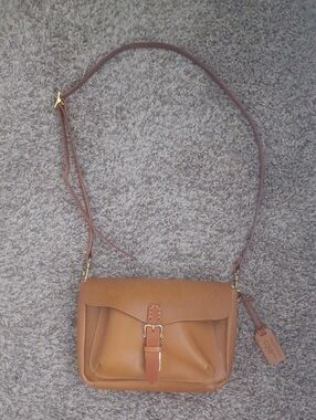 Classic Tan Leather Crossbody with Buckle Accent